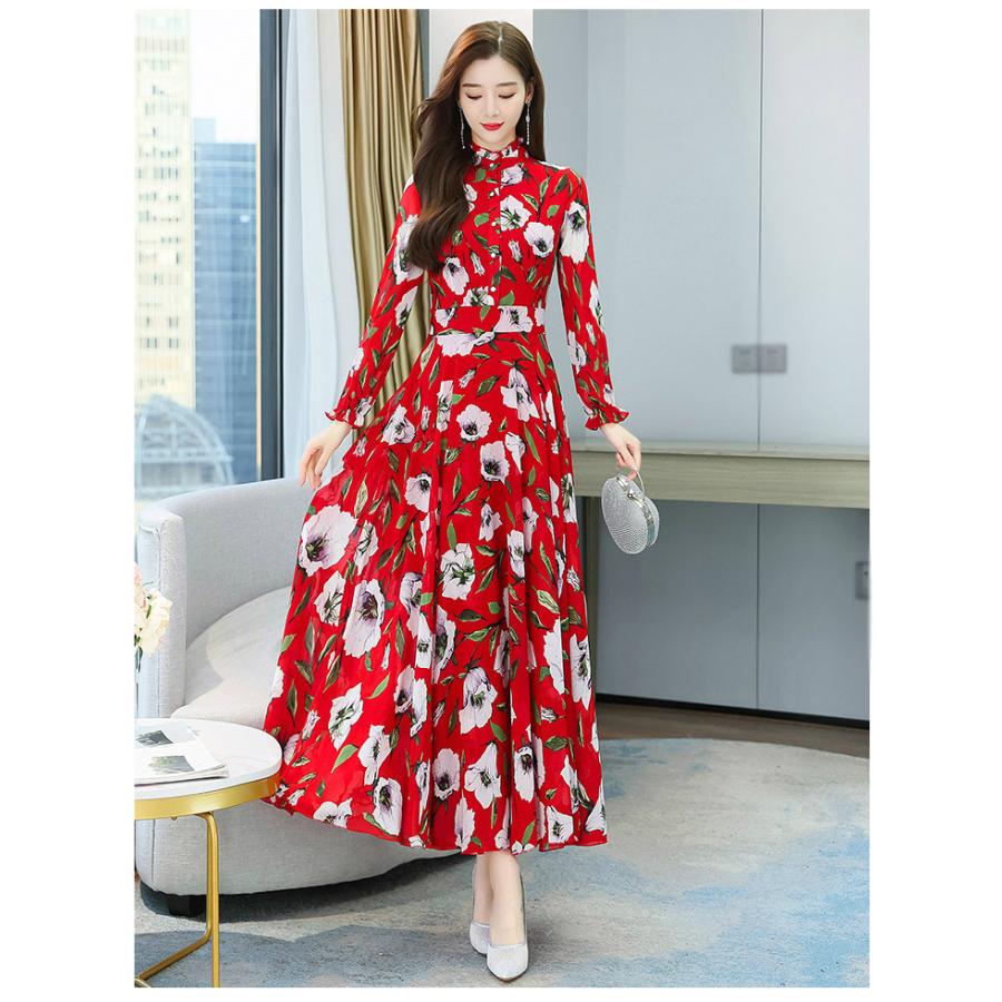 日本最大級 パーティー 結婚式 服装 ワンピース フレアワンピ Aライン 長袖 ハイネック 花柄 トロピカル フラワー 華やか 優雅 休日コーデ ブラック 休日 Eob23 ワンピース カラー レッド Dev Jlstudios Square5 Com