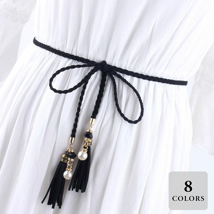 ベルト 小物 コーディネート レディース ウエストマーク 紐ベルト 三つ編み リボン チャーム パール ホワイト ブラック ベージュ グレー 美人 Faa Faa ライバルはデパートgracefulsmile 通販 Yahoo ショッピング