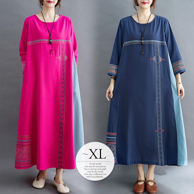 パーティー 結婚式 服装 ワンピース レディース ワンピース ロング丈 長袖 綺麗 個性的 ゆったり 柄 丸首 アクセント デート お出かけ 魅力的 Oik78 Oik78 ライバルはデパートgracefulsmile 通販 Yahoo ショッピング