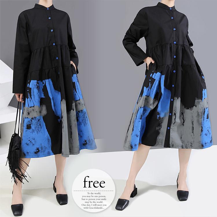 パーティー 結婚式 服装 レディースファッション ワンピース レディース 服装 長袖 ティアードワンピース 前ボタン 魅力的 Ois43 ワンピース モード系 ブラック おしゃれ ブルー ライバルはデパートgracefulsmile スタイリッシュ Ois43