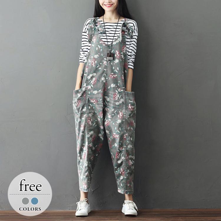 本物保証 サロペット レディース ロング丈 デニム 花柄 総柄 ポケット付き カジュアル おしゃれ お出かけ グレー ブルー 美人 ナチュラル デート おしゃれ ママ Oit38 安くて良い品質 Www Superavila Com