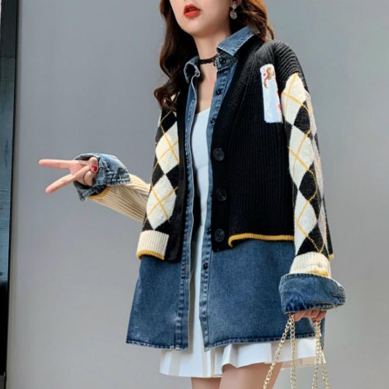 トップス カーディガン シャツ 異素材 重ね着コーデ アーガイル柄 デニム 前ボタン ガーリーコーデ イエロー レッド ホワイト ブラック リモート Phh27 Phh27 ライバルはデパートgracefulsmile 通販 Yahoo ショッピング