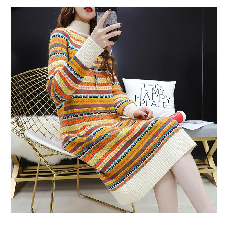 ニットワンピース レディース 冬 厚手 大きいサイズ 総柄 ボーダー エスニック オリエンタル ハイネック リブネック ホワイト ネイビー イエロー Pho90 Pho90 ライバルはデパートgracefulsmile 通販 Yahoo ショッピング