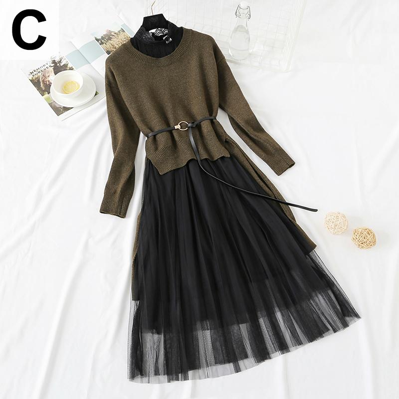 ワンピース ドッキングワンピ ニット 重ね着 レイヤード 前後差 チュールスカート ガーリー ラウンドネック ブラウン オレンジ カーキ ブラック Phw08 Phw08 ライバルはデパートgracefulsmile 通販 Yahoo ショッピング