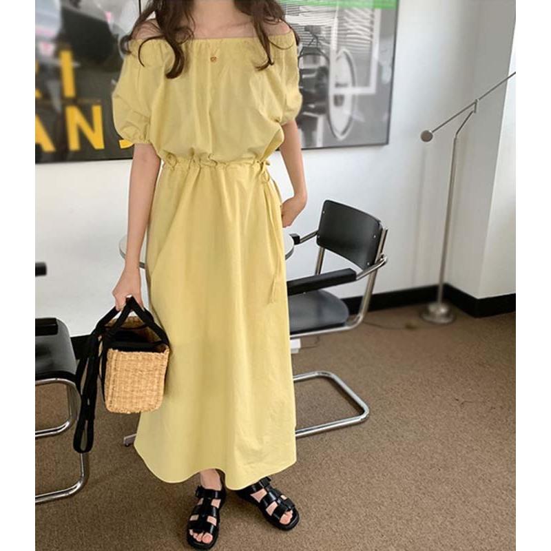 即日出荷 ワンピース フレアワンピ 半袖 オフショルダー 涼し気 無地 ワントーン 旅行 リゾート イエローシンプル ナチュラル 美人 ベーシック お洒落 ママ Pkc61 激安単価で Www Doctor Plan Com