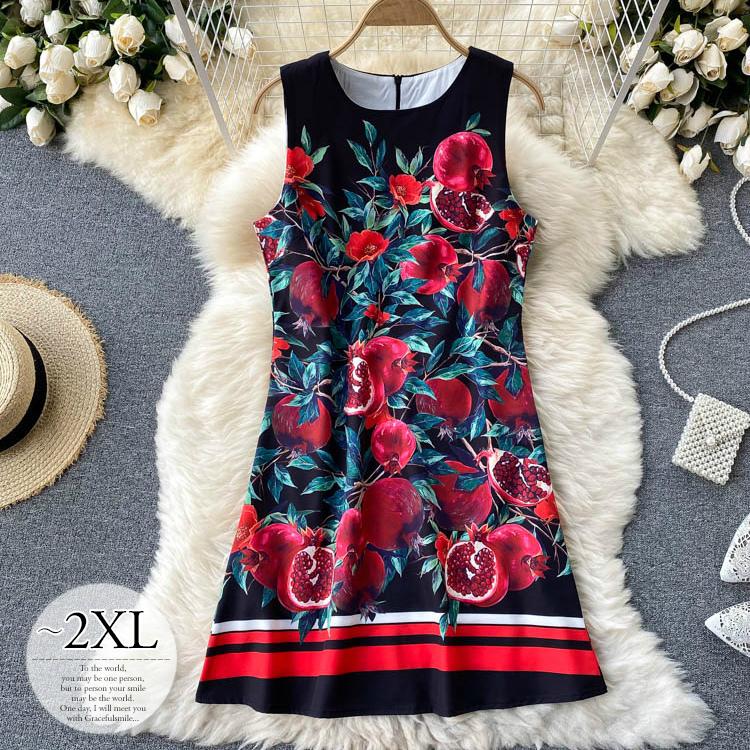 50 Off ワンピース フレアワンピ 膝丈 ノースリーブ 花柄 フルーツ柄 トロピカル 鮮やか 涼し気 着痩せ ブラック レッド華やか おしゃれ 旅行 ベーシック Pkg26 爆売り Www Maxipiso Com Ar