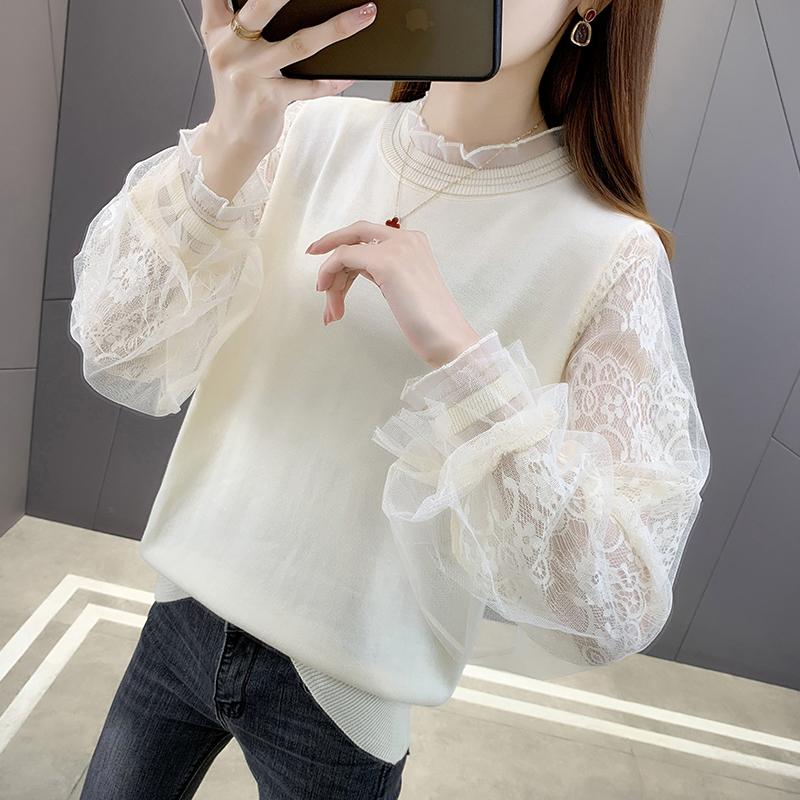 翌日発送可能 ホワイト ベージュ おしゃれ 大人可愛い ハイネック 肌見せ シースルー レース 長袖 レディース トップス セーター ブラック ナチュラル Pkz39 休日 長袖 サイズ M Captains Agency