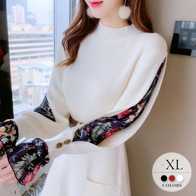 パーティー 結婚式 服装 ニットワンピース レディース 長袖 花 フラワー ポケット 重ね着風 切り返し 切替 個性的 大人可愛い モダン ママ おしゃれ Pma78 Pma78 ライバルはデパートgracefulsmile 通販 Yahoo ショッピング