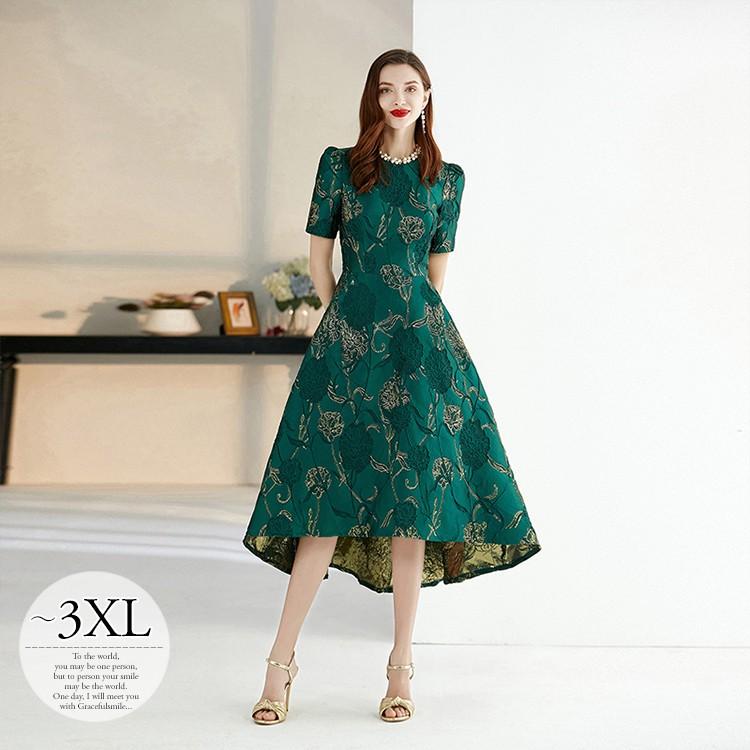 結婚式 ワンピース レディース 大きいサイズ 披露宴 母親 きれいめ グリーン ゴールド 総柄 膝下 ラウンドネック ゴージャス 上品 エレガント 着痩せ Rbe17 Rbe17 ライバルはデパートgracefulsmile 通販 Yahoo ショッピング