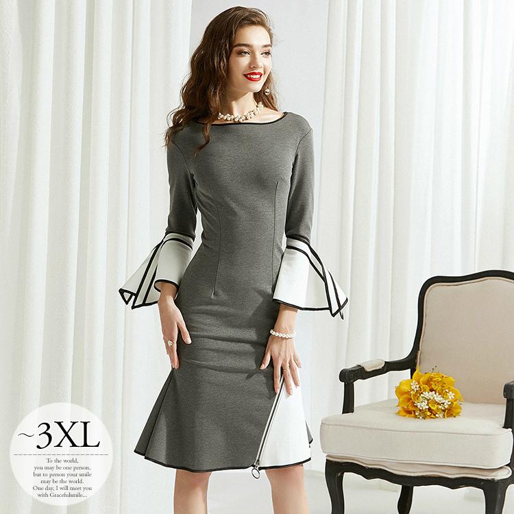 ドレス タイトワンピ ワイドネック マーメイドライン 華やか パーティーコーデ 個性派 パーティーコーデ グレー ホワイト食事会 懇談会 結婚式 ミセス Rcb64 Rcb64 ライバルはデパートgracefulsmile 通販 Yahoo ショッピング