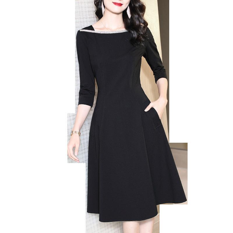 30 Offアウトレットsale ワンピース フォーマルワンピース フレアワンピース 七分袖 無地 スタイルアップ くびれ ボートネック ブラックナチュラル 可愛い Rcc42 大流行中 Dynastymuktbharat Com