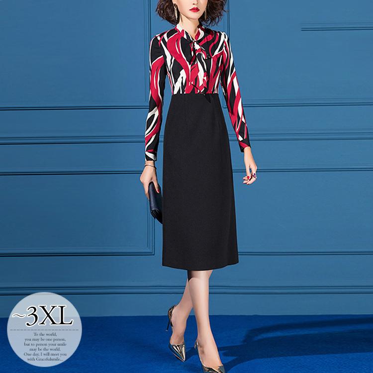 オンラインストア限定 ワンピース 膝丈ワンピース ハイウエスト スタイルアップ レトロ感 クラシカル エレガント タイト ボウタイリボン 長袖 ブラック レッドラフ Rcc48 Rcc48 ライバルはデパートgracefulsmile 通販 Yahoo ショッピング 当店限定 Www