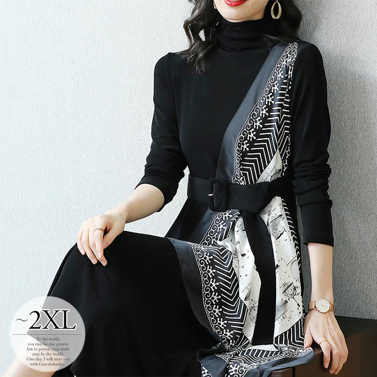 ワンピース ハイネック 長袖 膝下 ハイネック スカーフ モノトーン モード エレガント ブラック ホワイトお出かけファッション シンプル ミセス Rce42 Rce42 ライバルはデパートgracefulsmile 通販 Yahoo ショッピング