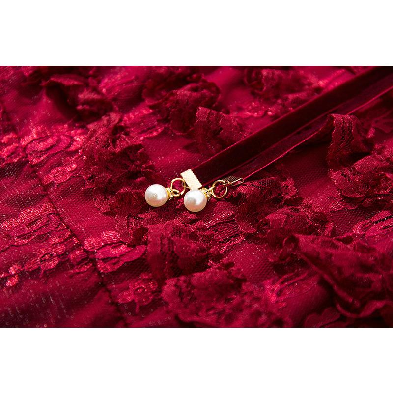 激安単価で ドレス パーティドレス ワンピース ティアードワンピース フリル レース 胸元リボン ゴージャス 華やか レッド グリーン ブラック グレー Rck86 新入荷 Kpiss Fm