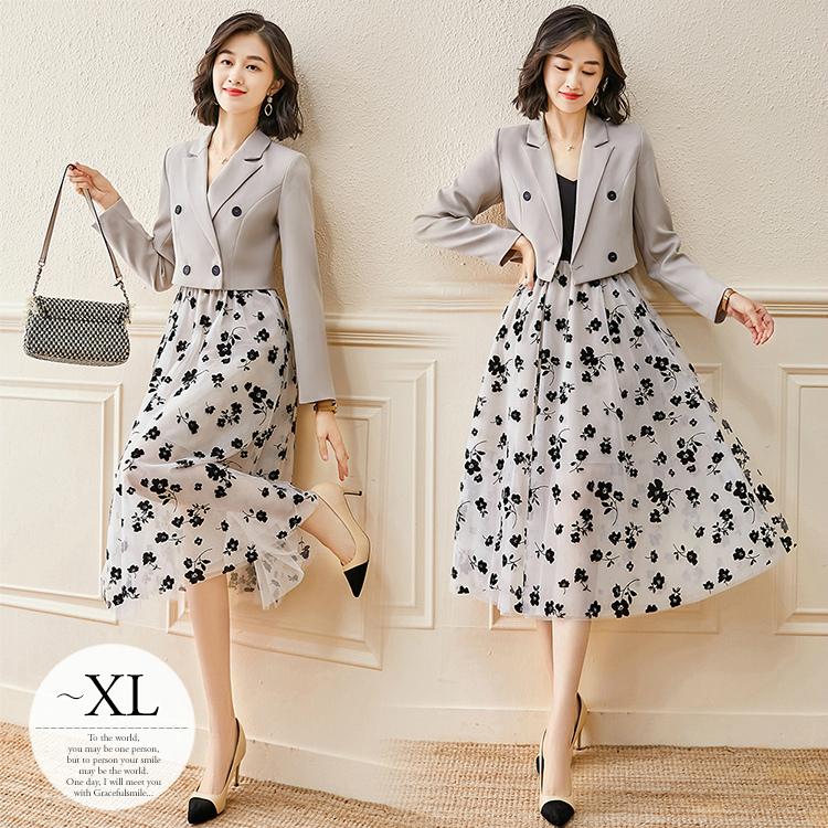 あす楽セール ワンピーススーツ ジャケット レディース フレアワンピース ドッキング レース 花柄 大人エレガント 襟付き グレー お出かけファッション レディース Rer87 ハッピープライス Wordpress Mgconsultora Com Ar
