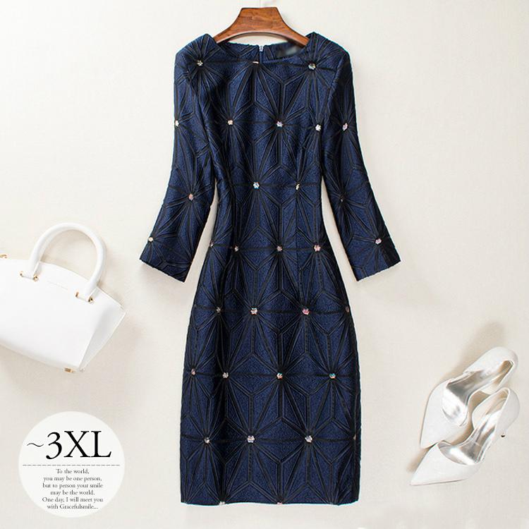 パーティー 結婚式 服装 ドレス ワンピース 披露宴 パーティードレス タイトワンピ 麻の葉模様 和テイスト 和モダン ネイビー ブラック シンプル Res63 21年新作