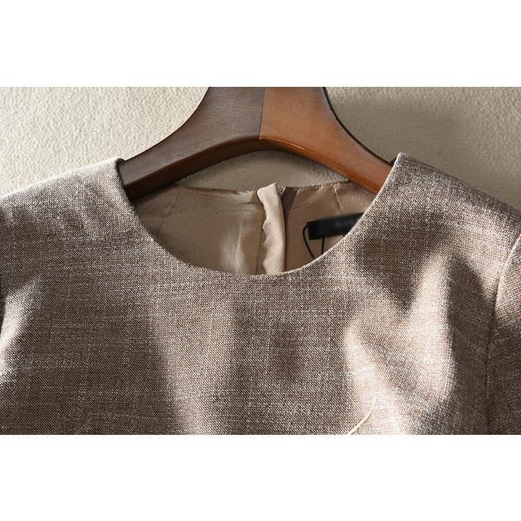 パーティー 結婚式 服装 ドレス ワンピース 披露宴 パーティードレス 刺繍 鳥 和テイスト タイトワンピ 膝丈 ラウンドネック ブラウン 魅力的 Res65 多様な