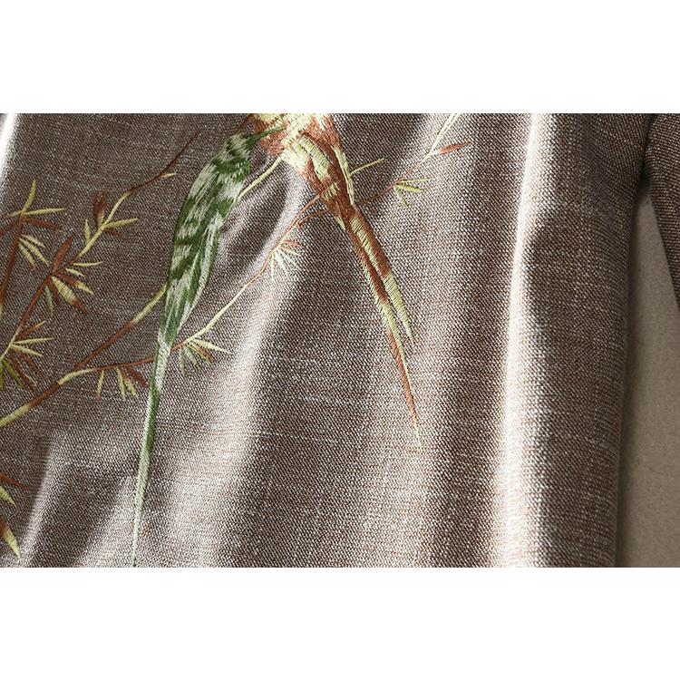 パーティー 結婚式 服装 ドレス ワンピース 披露宴 パーティードレス 刺繍 鳥 和テイスト タイトワンピ 膝丈 ラウンドネック ブラウン 魅力的 Res65 多様な