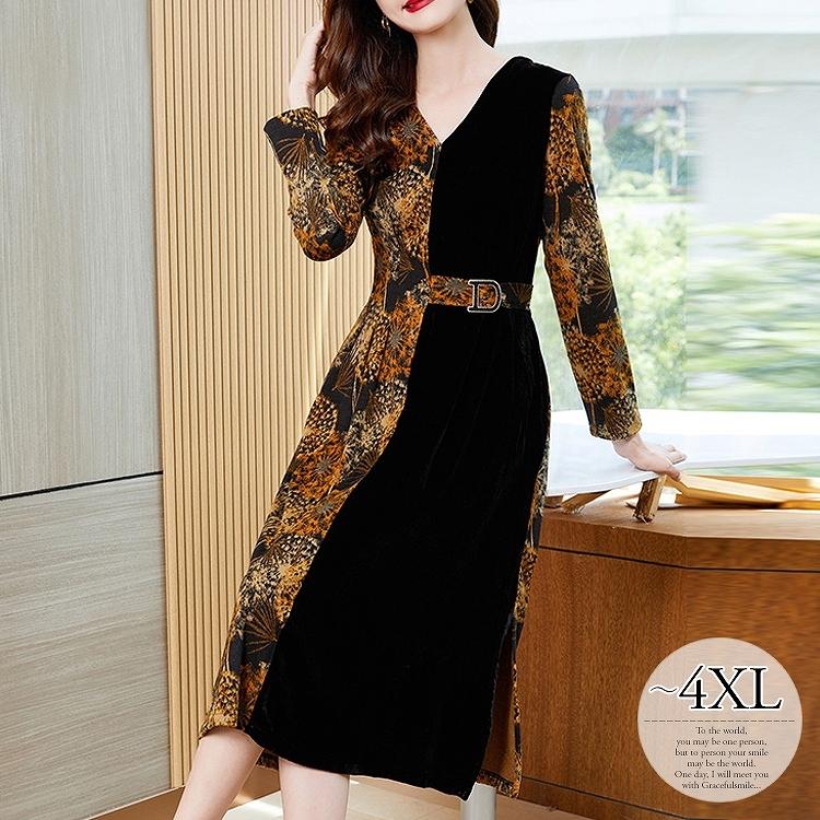 日本国内発送 ワンピース パーティー 食事会 ミディアムワンピ ベロア調 Vネック 個性的 ウエストマーク エレガント 長袖 膝下丈 ブラック お出かけファッション Rgc26 売り出しお値下 Www Shirleyryan Ca