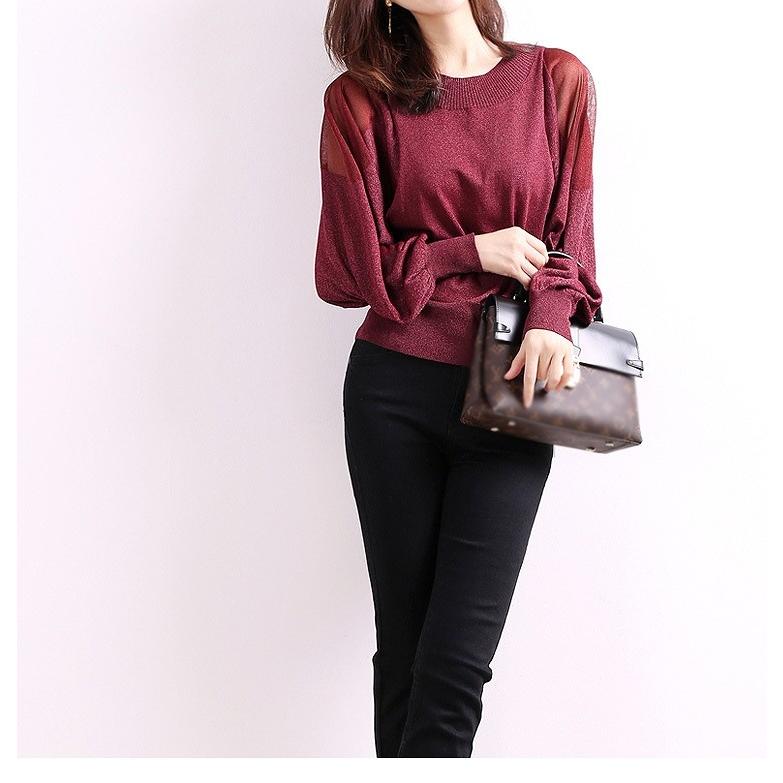 セーター トップス レディース 大きいサイズ 秋 冬 きれいめ レッド パープル ブラウン ブラック キラキラ ラメ シースルー 透け感 ゆったり 着痩せ Tba Tba ライバルはデパートgracefulsmile 通販 Yahoo ショッピング