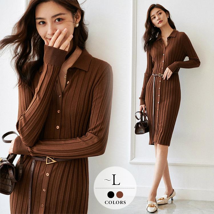 ニットワンピース ウール ワンピース 秋 冬 厚手 暖かい レディース 大きいサイズ タイト ぴったり 襟付き フロントボタン 無地 リブ 太めリブ Tcz73 Tcz73 ライバルはデパートgracefulsmile 通販 Yahoo ショッピング