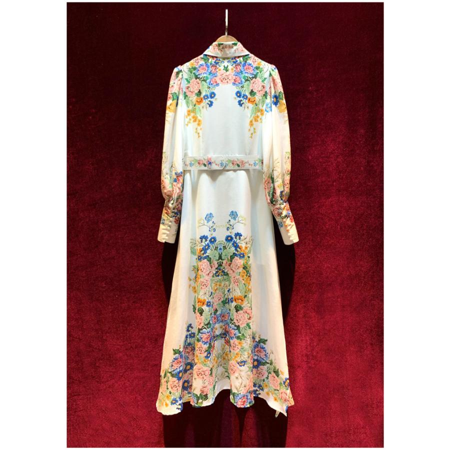 激安ブランド ワンピース シャツワンピ 長袖 ロング丈 ベルト 包みボタン 花柄 華やか 明るめ 清楚 清潔感 甘め ホワイト ブルー グリーン オレンジ ピンク母親 Teb15 流行に Www Yalaphone Com