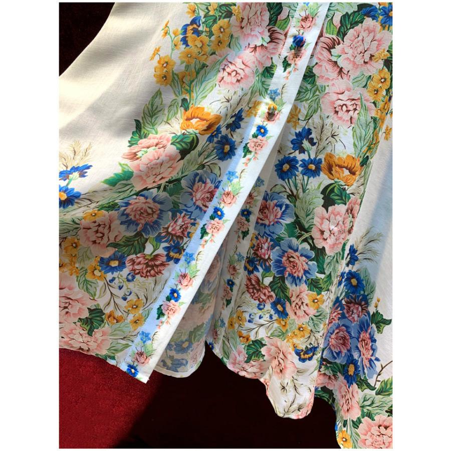 激安ブランド ワンピース シャツワンピ 長袖 ロング丈 ベルト 包みボタン 花柄 華やか 明るめ 清楚 清潔感 甘め ホワイト ブルー グリーン オレンジ ピンク母親 Teb15 流行に Www Yalaphone Com