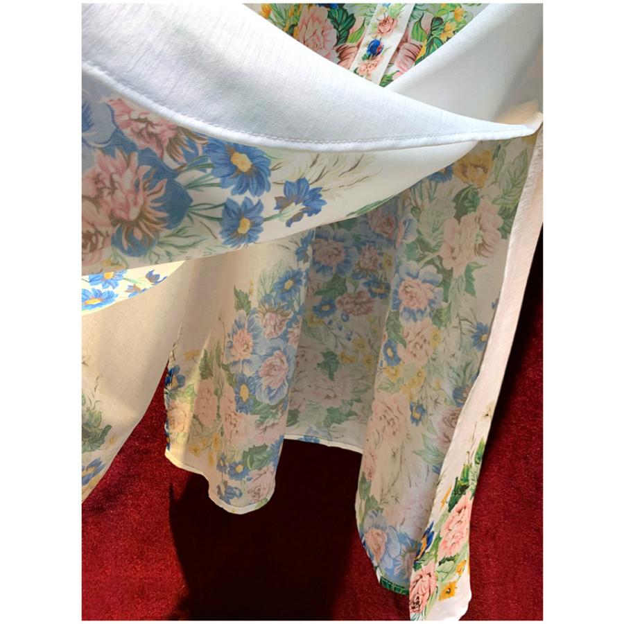 激安ブランド ワンピース シャツワンピ 長袖 ロング丈 ベルト 包みボタン 花柄 華やか 明るめ 清楚 清潔感 甘め ホワイト ブルー グリーン オレンジ ピンク母親 Teb15 流行に Www Yalaphone Com