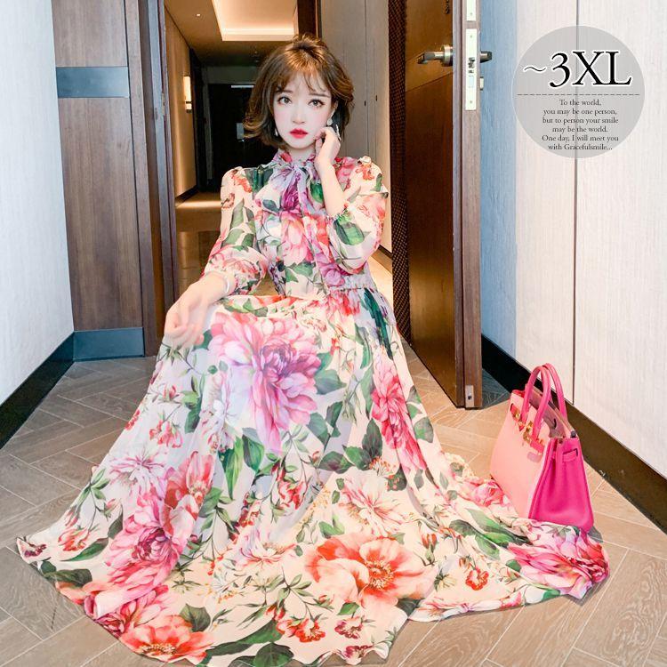 激安の ワンピース プリント柄 フレアワンピ 花柄 ロングワンピ カラフル 胸元リボン セレブコーデ ふんわり お出かけファッション ママスタイル Tgs57 Tgs57 ライバルはデパートgracefulsmile 通販 Yahoo ショッピング 全商品オープニング価格特別価格