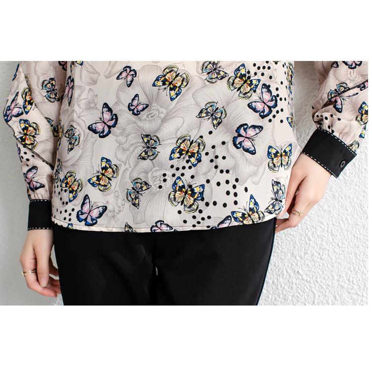 激安ブランド バタフライ クレリック 総柄 オフネック モックネック ハイネック 長袖 大きいサイズ レディース トップス シャツ ブラウス 花柄 デート Tit70 フリル 五分 七分袖 サイズ 2xl Captains Agency