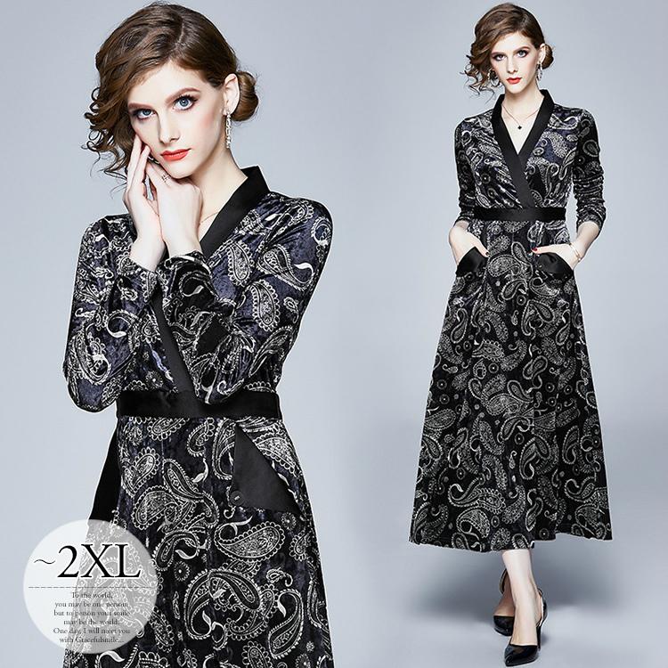 独創的 ドレス ワンピース ロングワンピース ロング丈 ペイズリー柄 長袖 ブラックお出かけ ナチュラル レディース お出かけファッション Web21 最安値 Skylanceronline Com