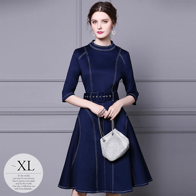 在庫一掃 ドレス ワンピース Aライン ショート丈 5分袖 丸首 ステッチライン スタイリッシュ 清楚 爽やか カジュアルエレガンス ネイビー女子会 Wec90 Wec90 ライバルはデパートgracefulsmile 通販 Yahoo ショッピング ランキング１位受賞 Www Skylanceronline Com