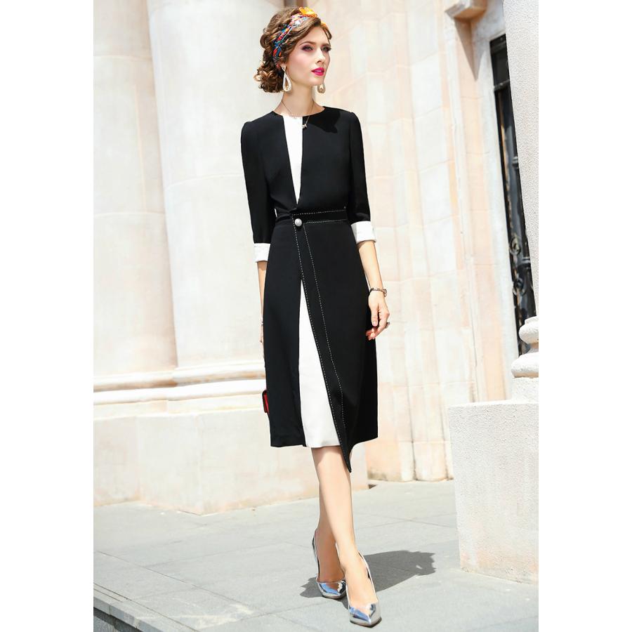 ドレス ワンピース 七分袖 膝丈 モノトーン シンプル モード パーティー 結婚式 ブラック ホワイト可愛い お出かけファッション 美人 デート 食事会 Weg81 Weg81 ライバルはデパートgracefulsmile 通販 Yahoo ショッピング