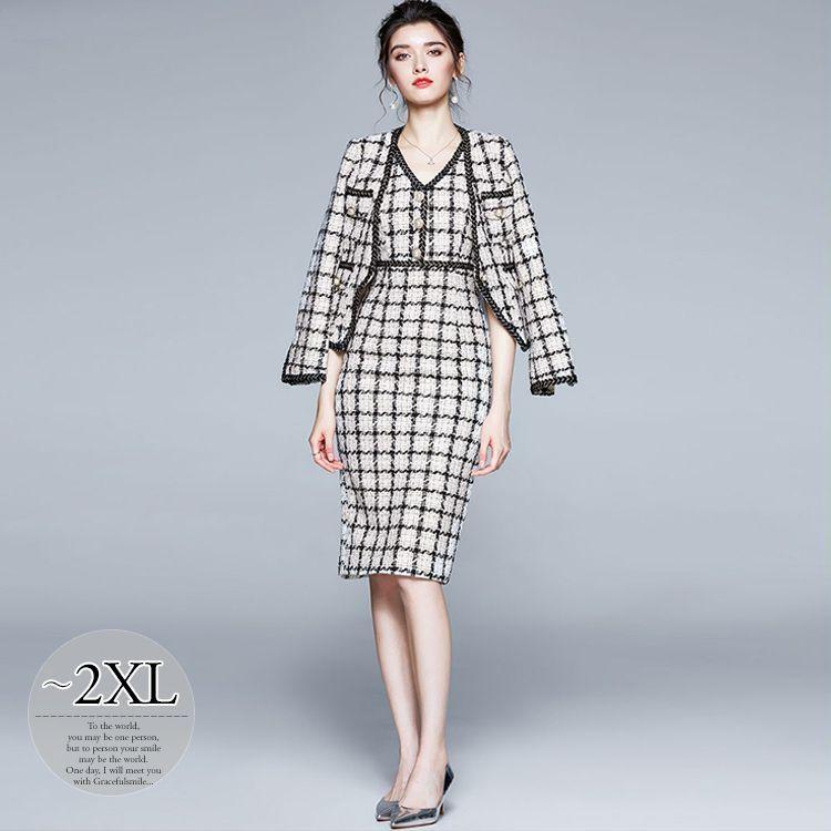 気質アップ ドレス ジャケット セットアップ ワンピース ワンピーススーツ ツイード柄 ボタン プリンセス かわいい クルージング レストラン Wer32 全品送料無料 Alrayan University Edu Ye
