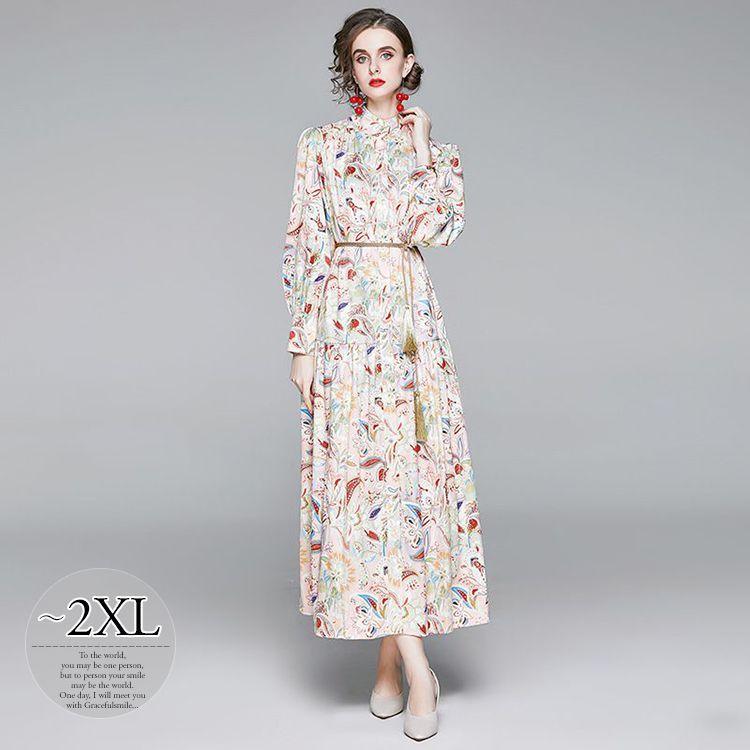 国内正規品 限定 ワンピース ボタニカル柄 ハイネック 総柄 とろみ ウエスト紐 ギャザー ロングワンピース モダン ふんわり 長袖 プリンセス フォトジェニック Wer48 Wer48 ライバルはデパートgracefulsmile 通販 Yahoo ショッピング 高速配送