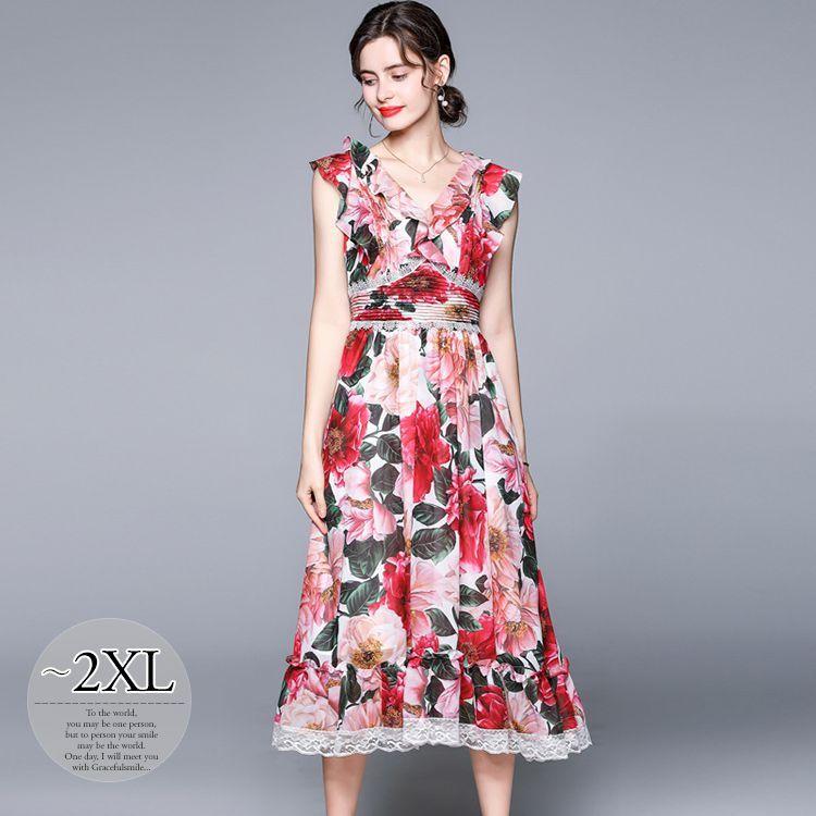 安い購入 ワンピース フレアワンピ 花柄 レース ウエストマーク ロング丈 カラフル ロマンティック 甘め リゾート 優雅 華美 大人可愛い 母親 Wge68 Wge68 ライバルはデパートgracefulsmile 通販 Yahoo ショッピング 新発 Jeannesauve Org