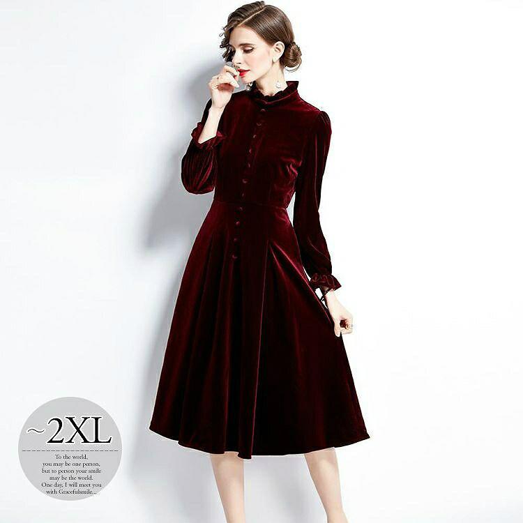 新作モデル 高級 ボタン 光沢 ウエスト切替 袖口フリル 首元フリル ワンピース フェミニン クール Wgk43 きれいめ 上品 母親 美人 定番 ママスタイル キレイ目 女子旅 ママ デート ガーリー 大人可愛い ドライブ かわいい ストリート お出かけファッション 食事会 女子