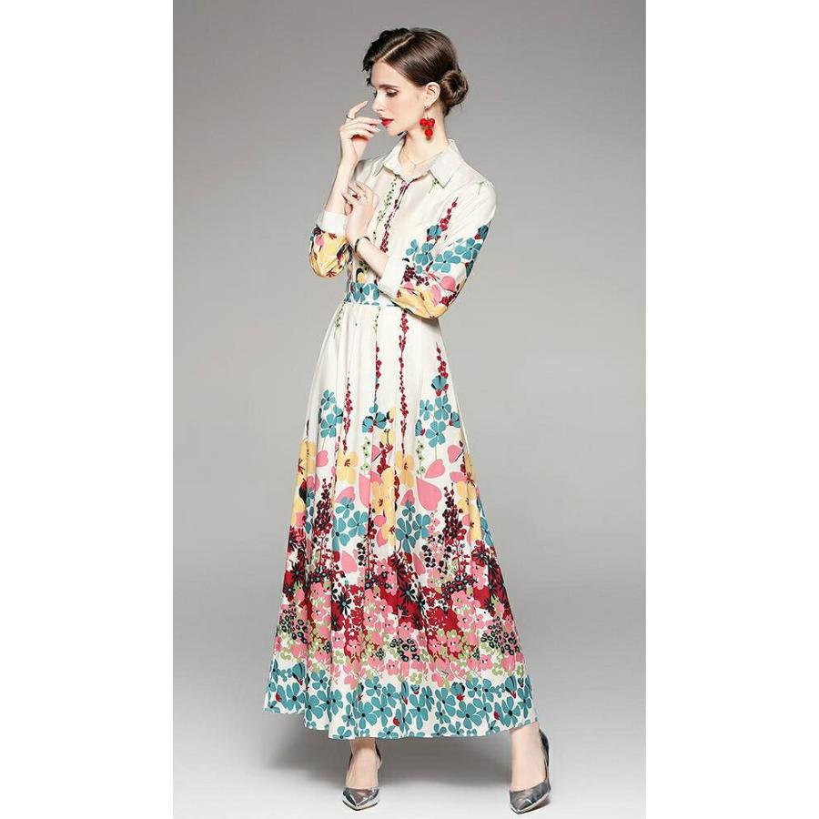 日本に パーティー 結婚式 かわいい Wgm01 リゾート ドライブ 上品 休日スタイル フロントボタン ウエストマーク 花柄 プリント柄 襟付き ワンピース 服装 パーティドレス サイズ M Www Ricamificiolevi Com