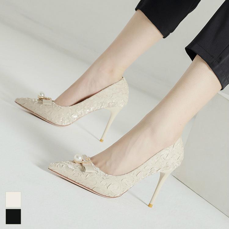 パンプス ハイヒール レディース フレンチヒール リボン ビジュー 上品 おしゃれ お呼ばれ ホワイト ブラック 優しい 女子会 ママ リラックス 休日 Zec16 Zec16 ライバルはデパートgracefulsmile 通販 Yahoo ショッピング