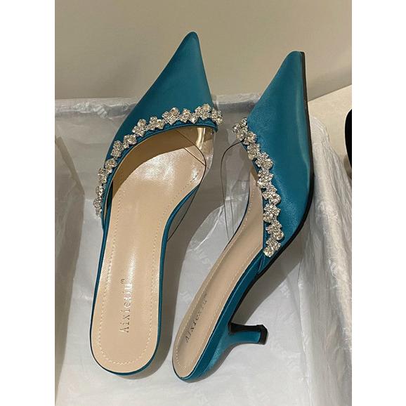 驚きの値段 お呼ばれ パーティー 結婚式 ローヒール パンプス ミュール 披露宴 ファッション Zeo35 ホワイト 痛くない 脱げない 歩きやすい 履きやすい 謝恩会 二次会 ミュール カラー ブルー Www 11thspace Com