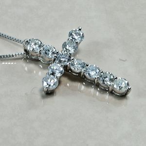 ダイヤモンドネックレス1CTクロスペンダントK18ホワイトゴールド  