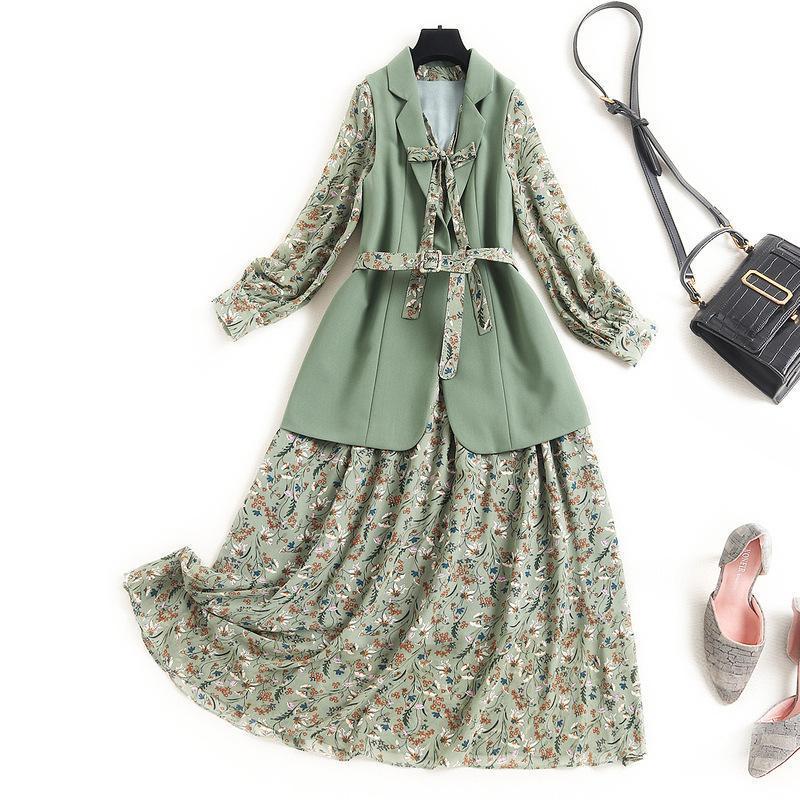 安心の定価販売 ワンピース セットアップ Vネック 折り襟 長袖 花柄 ウエストリボン ベスト ハイウエスト 可愛い ドレス 好感度満載 高知インター店 Bitcoinbro Frankhawley Com