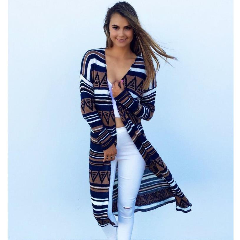 新作ウエア レディース ロング 可 大人 秋 春 羽織もの 上着 アウター ボーダー 膝下丈 長袖 通販 人気 カーディガン カーディガン サイズ L Clinicaindicare Com Br