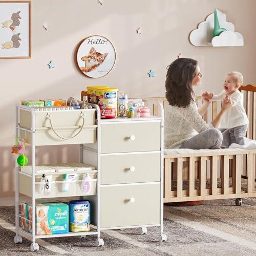 ワゴン 収納カート ベビー用品収納 キャスター付き 3段引き出し付き