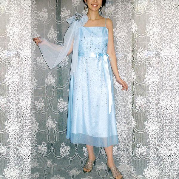 新品 カクテルドレス [シルバーメタルを添えたチャーミングなショートドレス]　LL-018 パーティドレス