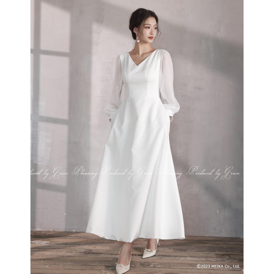 即日発送】ウェディングドレス 袖あり 長袖 二次会 白 袖付きの