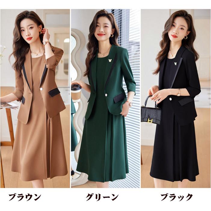 入園式 新品 美品 セレモニースーツ ジャケット ワンピース 36  グリーン レディーススーツ セレモニー ジャケット+ワンピース 20代 30代 40代