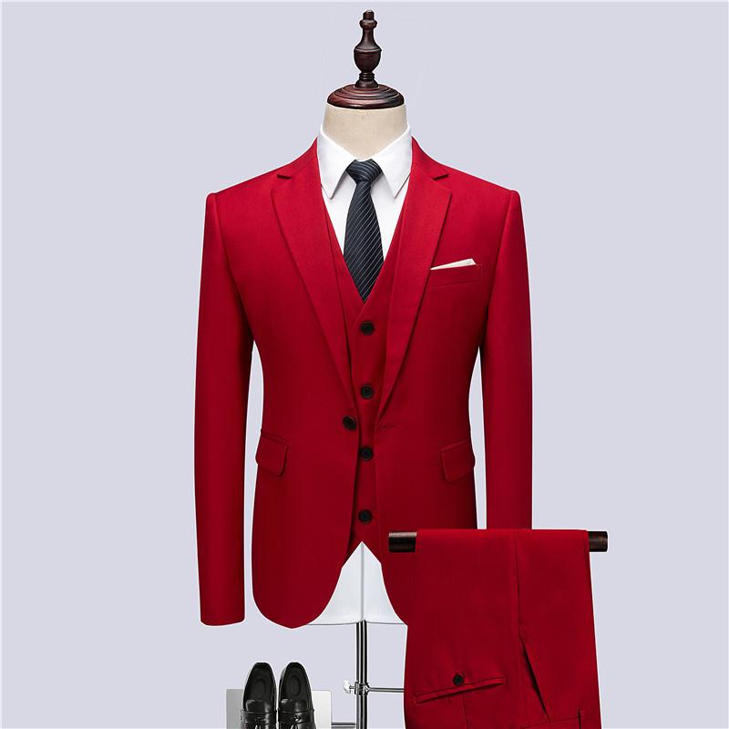 【サイズ有りM〜6XL】1ボタンスリムスーツ フォーマル スーツ ビジネススーツ レッド 3ピーススーツ結婚式 紳士服 男性用背広