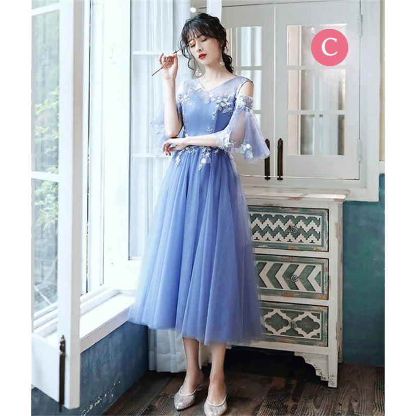 ブライズメイド ドレス ロングドレス 演奏会 ピアノ 発表会 ミモレ丈