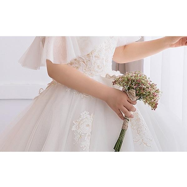 花嫁 ウェディングドレス 白ドレス 大きいサイズ 袖あり 着痩せ